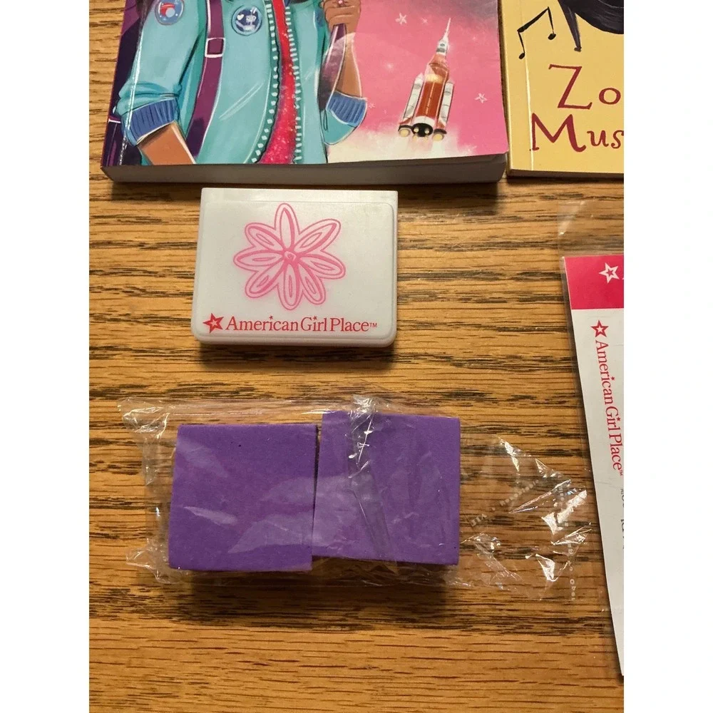 American Girl doll necklace Luciana Book Lot with Stamps Stickers Mini Book